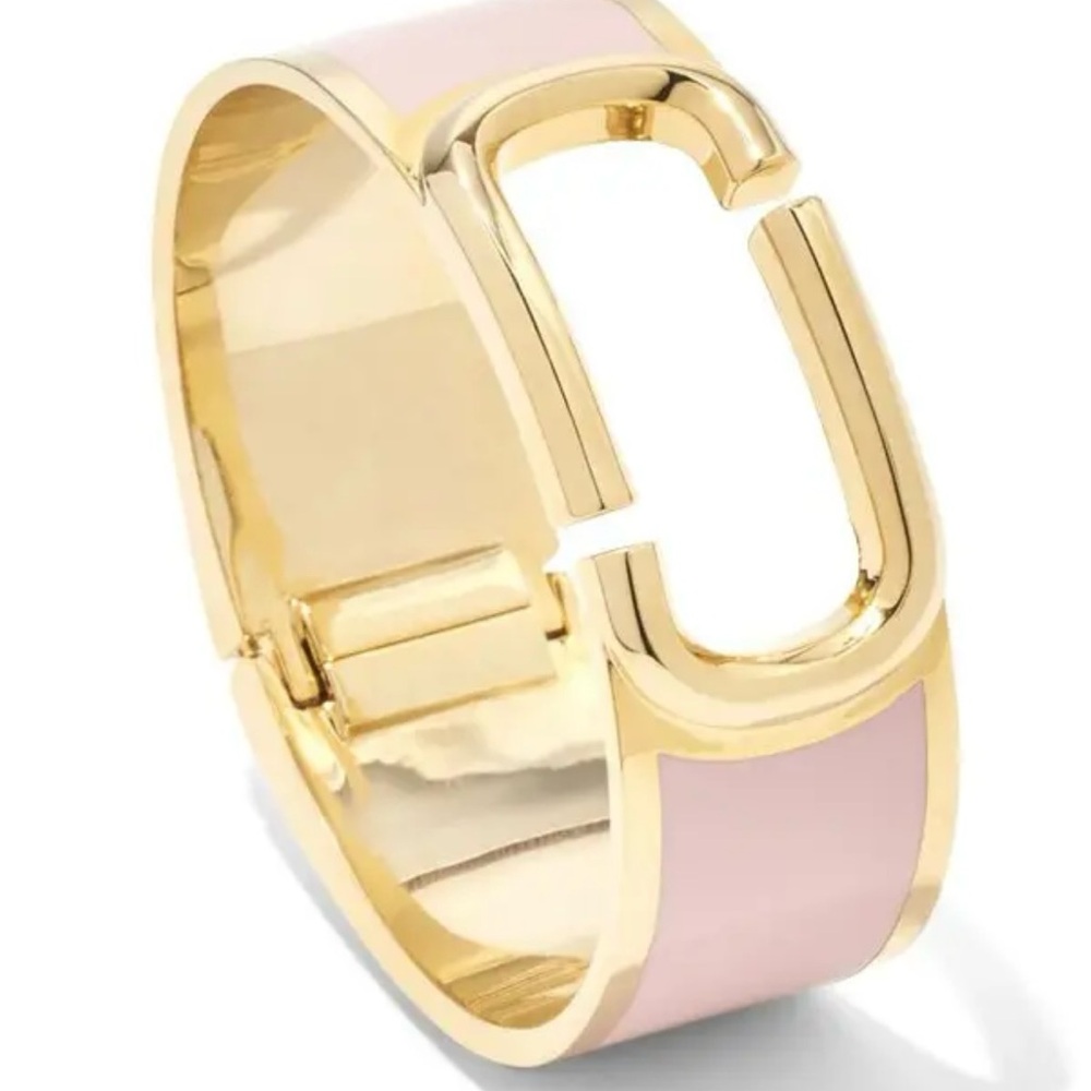 J Marc Hinge Bangle gold-tone and light pink silver plated hardware.